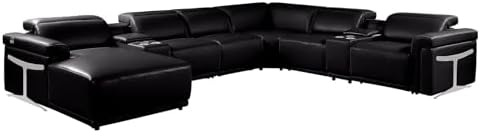 Blackjack Furniture Riccardo 8-Piece Power Reclining Sectional Couch for Living Room with 3 Recliner Seats and 2 Storage Consoles, Top-Grain Italian Leather, Left-Facing Corner Sofa, Black : Home &amp; Kitchen