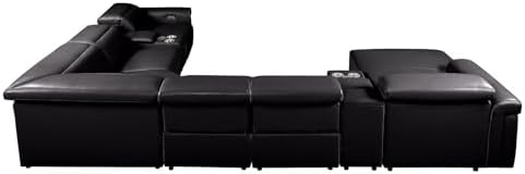 Blackjack Furniture Riccardo 8-Piece Power Reclining Sectional Couch for Living Room with 3 Recliner Seats and 2 Storage Consoles, Top-Grain Italian Leather, Left-Facing Corner Sofa, Black : Home &amp; Kitchen