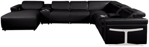 Blackjack Furniture Riccardo 8-Piece Power Reclining Sectional Couch for Living Room with 3 Recliner Seats and 2 Storage Consoles, Top-Grain Italian Leather, Left-Facing Corner Sofa, Black : Home &amp; Kitchen