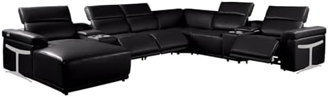 Blackjack Furniture Riccardo 8-Piece Power Reclining Sectional Couch for Living Room with 3 Recliner Seats and 2 Storage Consoles, Top-Grain Italian Leather, Left-Facing Corner Sofa, Black : Home &amp; Kitchen