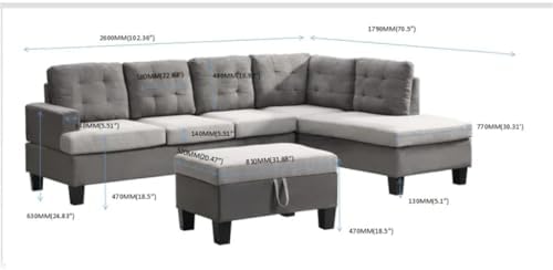 BERHUTJ Sofa Set for Living Room with Chaise Lounge and Storage Ottoman Furniture，Interior Furniture, for,Gray : Home &amp; Kitchen