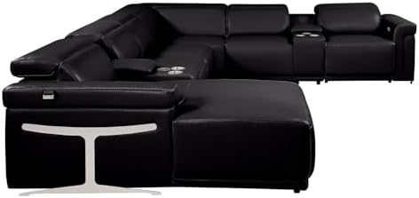 Blackjack Furniture Riccardo 8-Piece Power Reclining Sectional Couch for Living Room with 3 Recliner Seats and 2 Storage Consoles, Top-Grain Italian Leather, Left-Facing Corner Sofa, Black : Home &amp; Kitchen