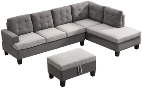 BERHUTJ Sofa Set for Living Room with Chaise Lounge and Storage Ottoman Furniture，Interior Furniture, for,Gray : Home &amp; Kitchen