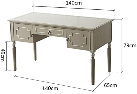 Computer Desk Light Luxury Solid Wood Desk Study Furniture Retro Household Writing Desk Laptop Desk with Drawer and 2 Small Lockers Exquisite Retro Round Handles Writing Table (Color : 140CM) : Home &amp; Kitchen