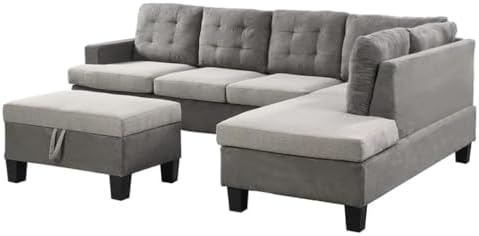 BERHUTJ Sofa Set for Living Room with Chaise Lounge and Storage Ottoman Furniture，Interior Furniture, for,Gray : Home &amp; Kitchen