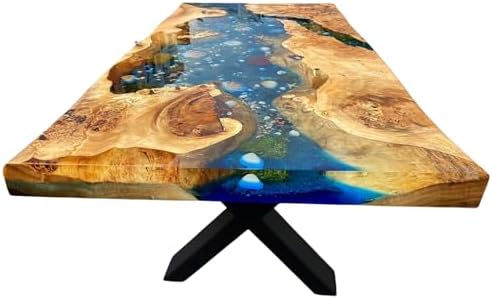 Custom Poplar Wood River Blue Tropical Design Aquarium Epoxy Dining Table, Custom Live Edge Epoxy Table Top, Ocean Table, Kitchen Table, Luxury Resin Art Furniture, Wood Table (60x150 inch) : Home &amp; Kitchen