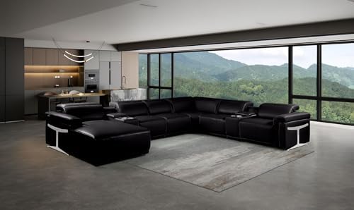Blackjack Furniture Riccardo 8-Piece Power Reclining Sectional Couch for Living Room with 3 Recliner Seats and 2 Storage Consoles, Top-Grain Italian Leather, Left-Facing Corner Sofa, Black : Home &amp; Kitchen