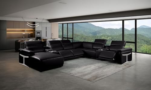 Blackjack Furniture Riccardo 8-Piece Power Reclining Sectional Couch for Living Room with 3 Recliner Seats and 2 Storage Consoles, Top-Grain Italian Leather, Left-Facing Corner Sofa, Black : Home &amp; Kitchen