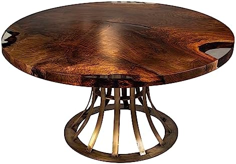 - Angora Round Walnut Table, Mid Century Modern Style, 100% Black Walnut Table for Living Room &amp; Dining Room, Natural Walnut Wood Furniture Made in Turkey - Tables