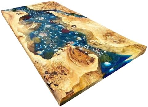 Custom Poplar Wood River Blue Tropical Design Aquarium Epoxy Dining Table, Custom Live Edge Epoxy Table Top, Ocean Table, Kitchen Table, Luxury Resin Art Furniture, Wood Table (60x150 inch) : Home &amp; Kitchen