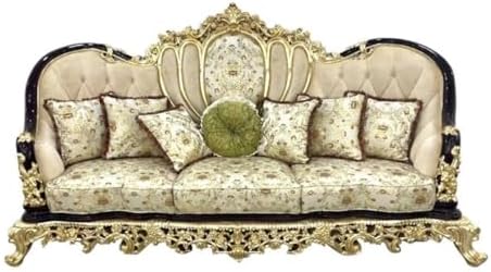 Style Carved Wood Sofa, European Classic Fabric Couch with Tufted Backrest, Luxury Living Room Furniture : Home &amp; Kitchen