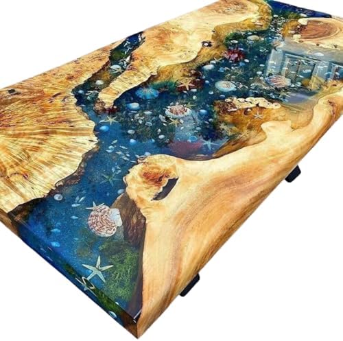 Custom Poplar Wood River Blue Tropical Design Aquarium Epoxy Dining Table, Custom Live Edge Epoxy Table Top, Ocean Table, Kitchen Table, Luxury Resin Art Furniture, Wood Table (60x150 inch) : Home &amp; Kitchen