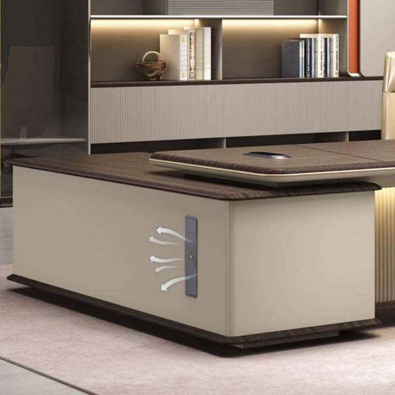 Modern Luxury L-Shape Executive Desk with Light Strip, L-Shape Writing Desks Boss Table Home Office Furniture with File Cabinet Storage Drawers, Computer Desk for Home Office : Home &amp; Kitchen