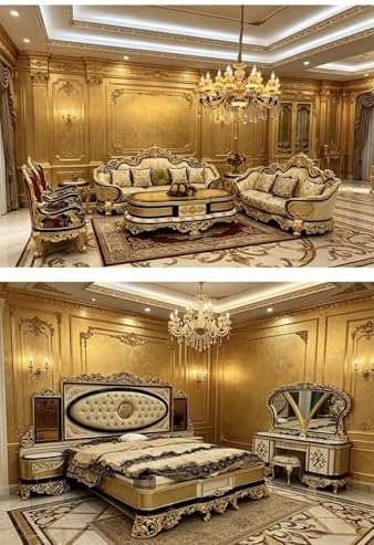 Style Carved Wood Sofa, European Classic Fabric Couch with Tufted Backrest, Luxury Living Room Furniture : Home &amp; Kitchen