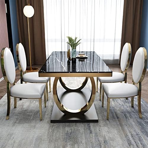 HCZKIUJ Table Luxury Dining Table for Dining Room Furniture Set Marble Table Top Metal Table Frame Designer Dining Chairs : Home &amp; Kitchen