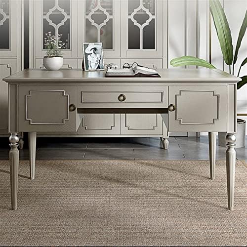 Computer Desk Light Luxury Solid Wood Desk Study Furniture Retro Household Writing Desk Laptop Desk with Drawer and 2 Small Lockers Exquisite Retro Round Handles Writing Table (Color : 140CM) : Home &amp; Kitchen
