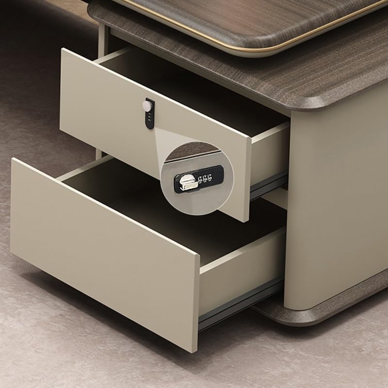 Modern Luxury L-Shape Executive Desk with Light Strip, L-Shape Writing Desks Boss Table Home Office Furniture with File Cabinet Storage Drawers, Computer Desk for Home Office : Home &amp; Kitchen