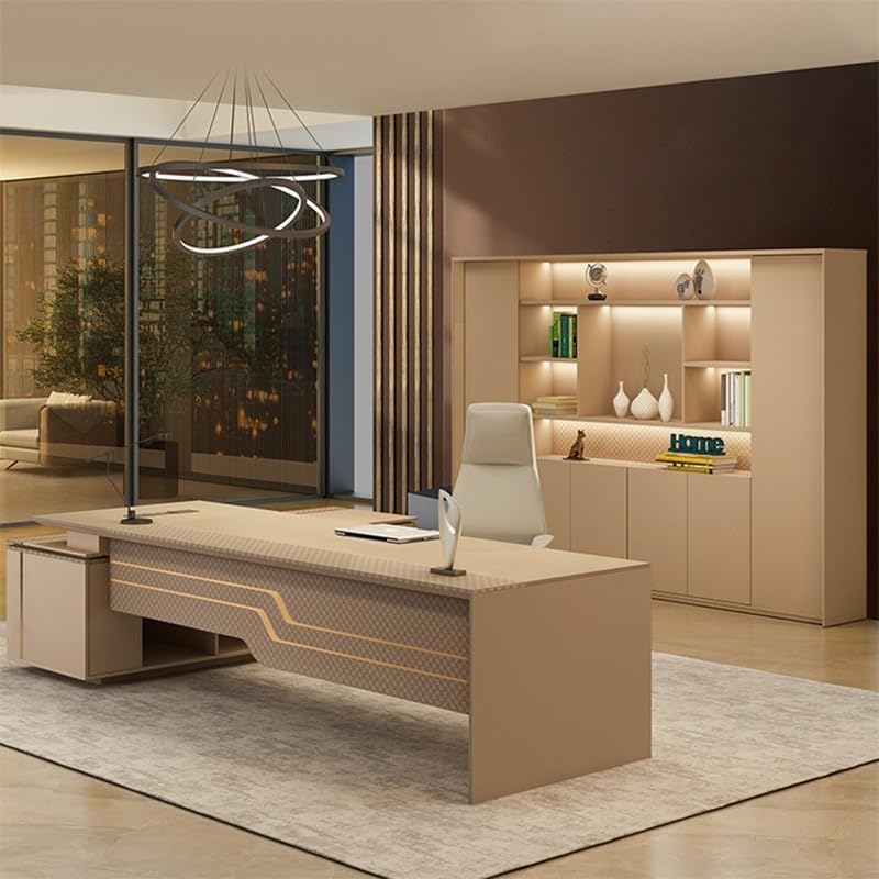 Modern Executive Desk Modern Large Executive Office Desk Business Furniture Desk Workstation Computer Tables Luxury L Shaped Home Office Desks with Drawers, Cable Management, Light Strip, Password Loc : Home &amp; Kitchen