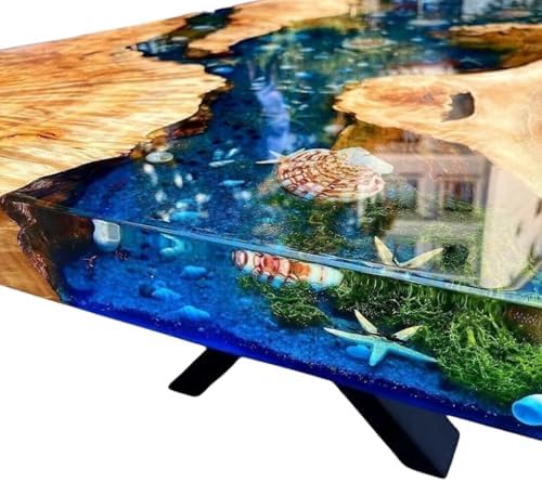 Custom Poplar Wood River Blue Tropical Design Aquarium Epoxy Dining Table, Custom Live Edge Epoxy Table Top, Ocean Table, Kitchen Table, Luxury Resin Art Furniture, Wood Table (60x150 inch) : Home &amp; Kitchen
