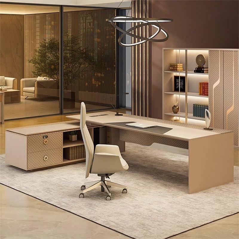 Modern Executive Desk Modern Large Executive Office Desk Business Furniture Desk Workstation Computer Tables Luxury L Shaped Home Office Desks with Drawers, Cable Management, Light Strip, Password Loc : Home &amp; Kitchen