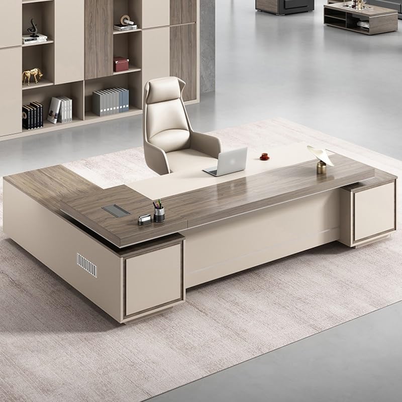 Modern Executive Desk Modern Executive Desk, L Shaped Gray Wood Large Home Office Computer Table, Luxury Business Furniture Desk Workstation with Drawers, Cable Management, Without Chairs for Business : Home &amp; Kitchen