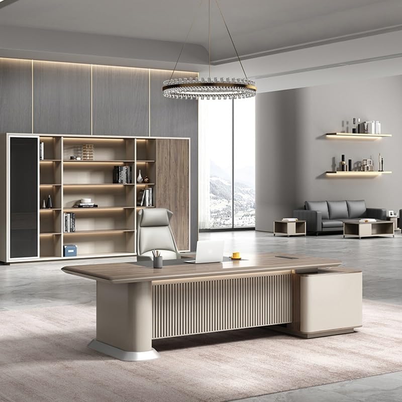 Modern Executive Desk Modern L-Shape Office Executive Desk, 102.3in Luxury Wood Computer Business Desks with Secure Drawer, Boss Table Office Furniture, CPU Cabinet and Cord Management Without Chairs : Home &amp; Kitchen