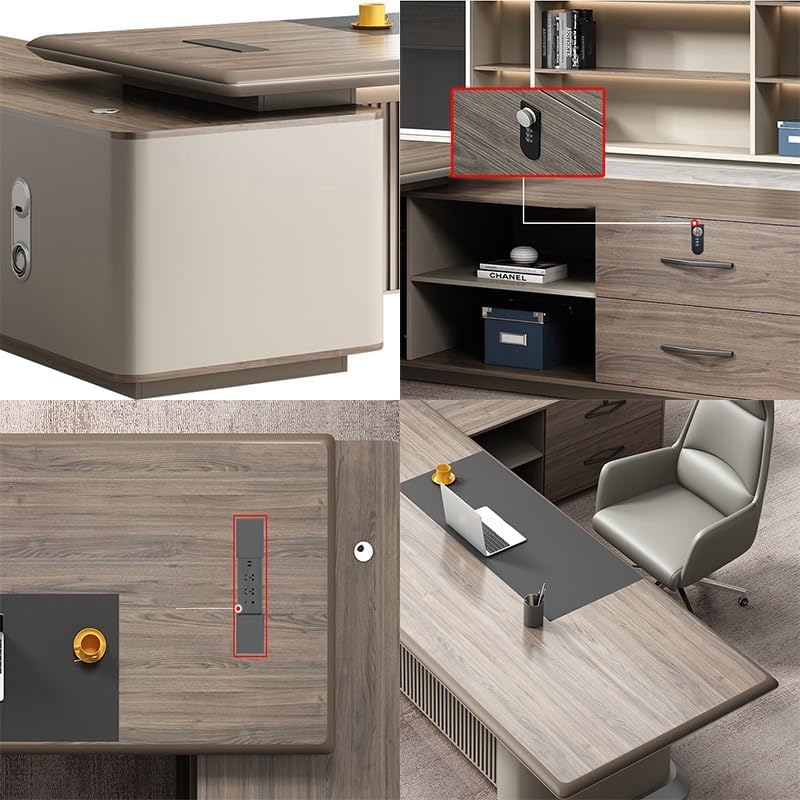 Modern Executive Desk Modern L-Shape Office Executive Desk, 102.3in Luxury Wood Computer Business Desks with Secure Drawer, Boss Table Office Furniture, CPU Cabinet and Cord Management Without Chairs : Home &amp; Kitchen