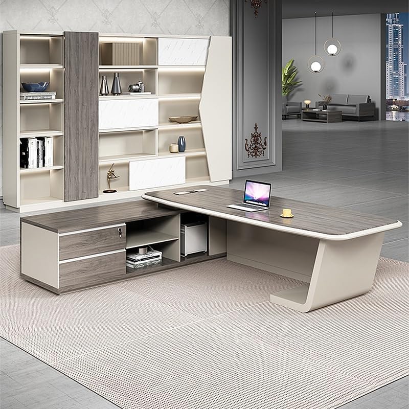 Modern Executive Desk Luxury Executive Office Desk with Light Strip, Modern Executives L-Shaped Home Office Desks, Storage Boss Table Computer Desk Home Office Furniture with Drawers for Business Offi : Home &amp; Kitchen