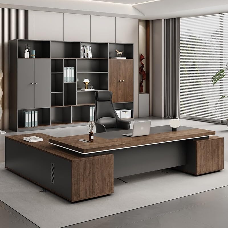 Executive Desks Luxury Executive Desks Boss Table Desk Modern L-Shape Office Desks with Drawers and Storage Shelves, Business Home Office Furniture Computer Desks for Business Office Home Computer Tab : Home &amp; Kitchen