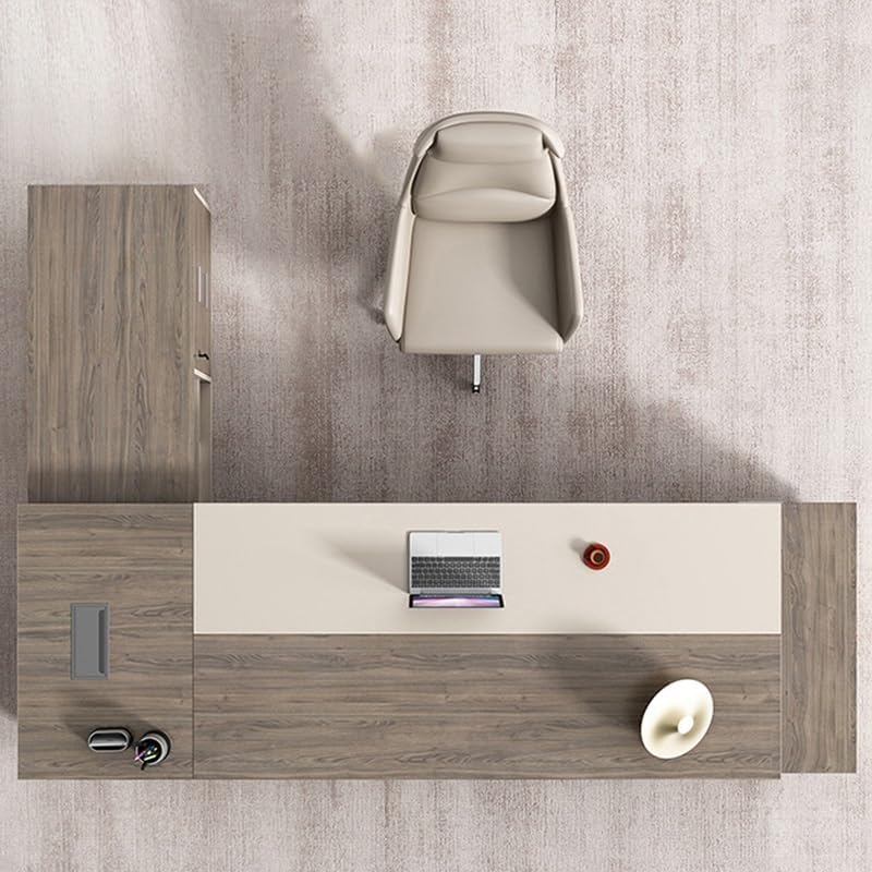 Modern Executive Desk Modern Executive Desk, L Shaped Gray Wood Large Home Office Computer Table, Luxury Business Furniture Desk Workstation with Drawers, Cable Management, Without Chairs for Business : Home &amp; Kitchen