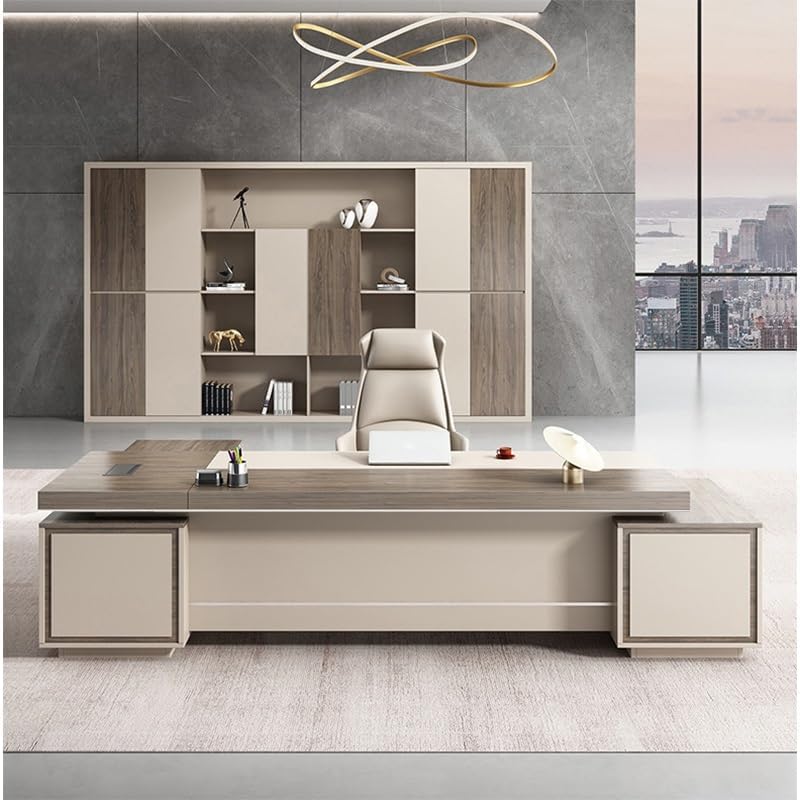 Modern Executive Desk Modern Executive Desk, L Shaped Gray Wood Large Home Office Computer Table, Luxury Business Furniture Desk Workstation with Drawers, Cable Management, Without Chairs for Business : Home &amp; Kitchen