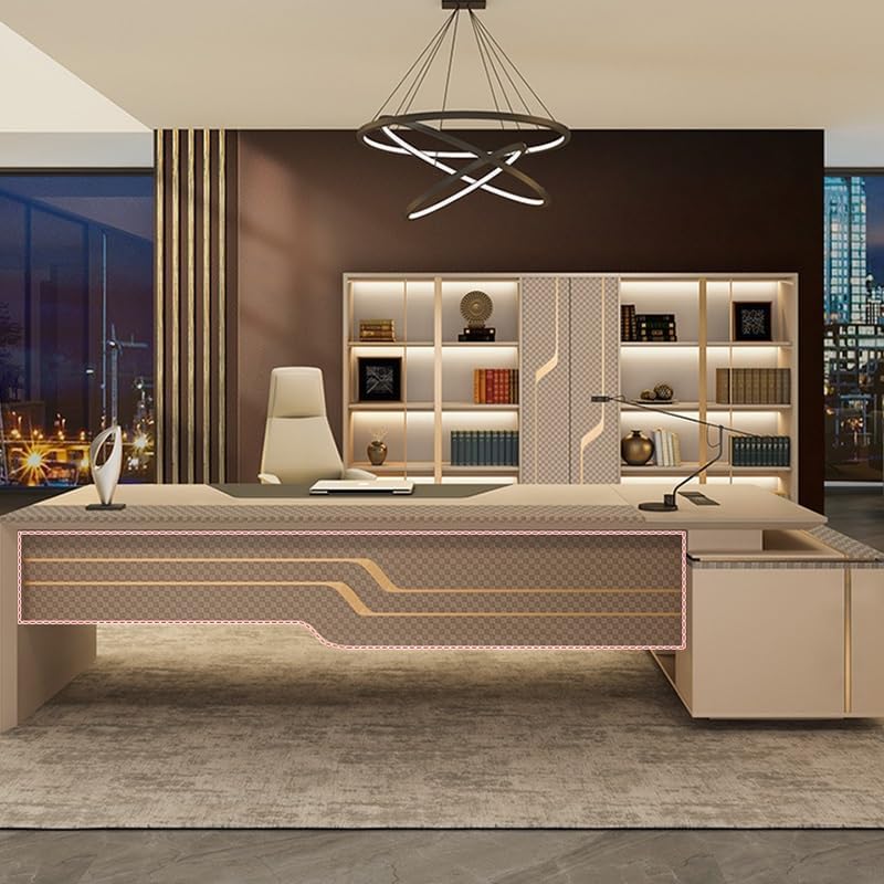 Modern Executive Desk Modern Large Executive Office Desk Business Furniture Desk Workstation Computer Tables Luxury L Shaped Home Office Desks with Drawers, Cable Management, Light Strip, Password Loc : Home &amp; Kitchen