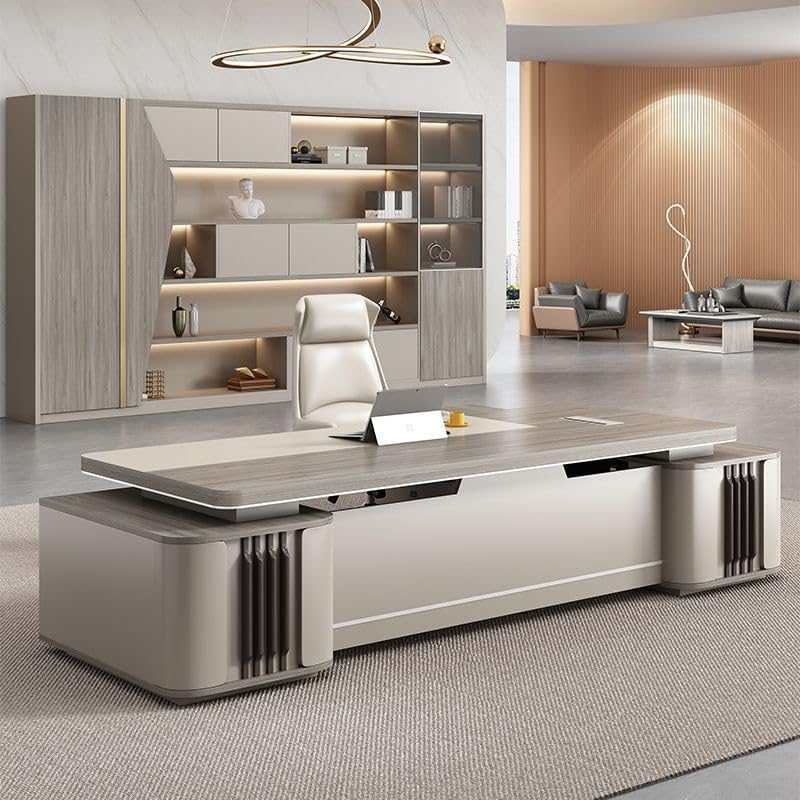 Modern Executive Desk 102IN Large Home Office Computer Desks, Modern L Shaped Executive Desk, Business Luxury Furniture Workstation Desk with Cable Management and Drawers for Business Office Large(102 : Home &amp; Kitchen