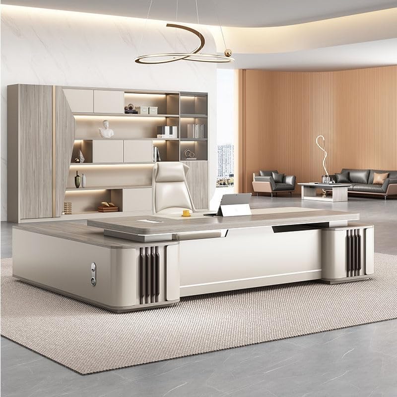 Modern Executive Desk 102IN Large Home Office Computer Desks, Modern L Shaped Executive Desk, Business Luxury Furniture Workstation Desk with Cable Management and Drawers for Business Office Large(94i : Home &amp; Kitchen