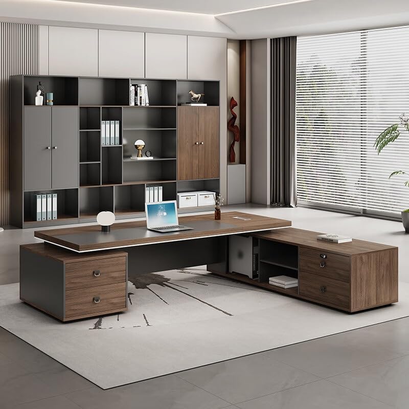 Executive Desks Luxury Executive Desks Boss Table Desk Modern L-Shape Office Desks with Drawers and Storage Shelves, Business Home Office Furniture Computer Desks for Business Office Home Computer Tab : Home &amp; Kitchen