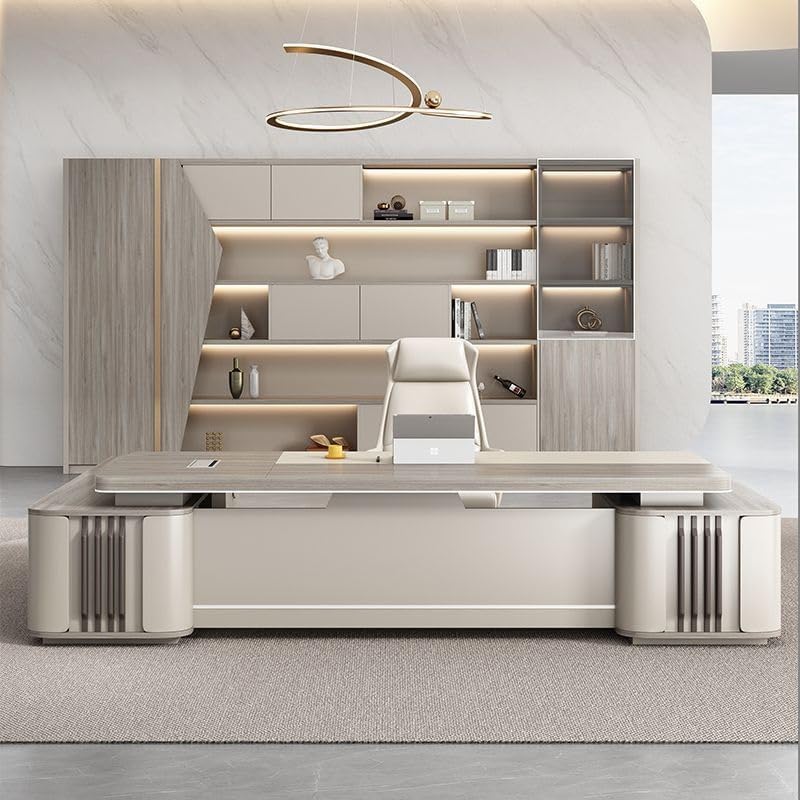 Modern Executive Desk 102IN Large Home Office Computer Desks, Modern L Shaped Executive Desk, Business Luxury Furniture Workstation Desk with Cable Management and Drawers for Business Office Large(102 : Home &amp; Kitchen