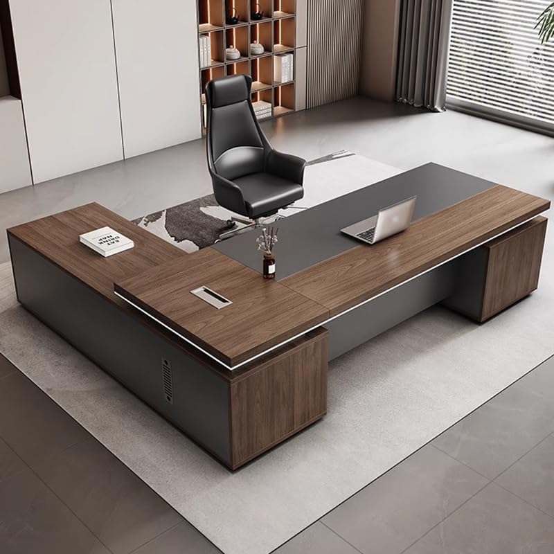 Executive Desks Luxury Executive Desks Boss Table Desk Modern L-Shape Office Desks with Drawers and Storage Shelves, Business Home Office Furniture Computer Desks for Business Office Home Computer Tab : Home &amp; Kitchen