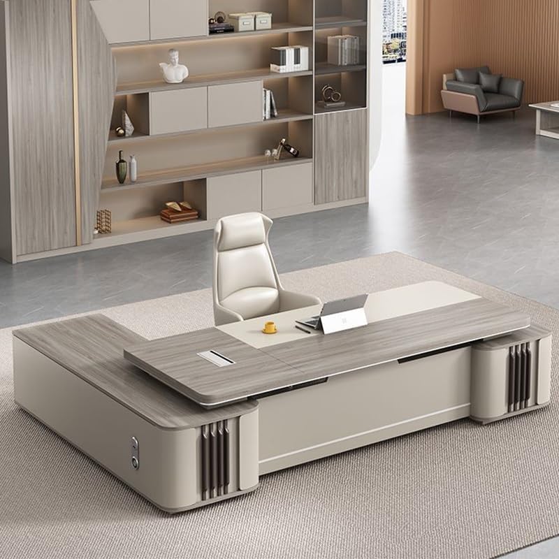 Modern Executive Desk 102IN Large Home Office Computer Desks, Modern L Shaped Executive Desk, Business Luxury Furniture Workstation Desk with Cable Management and Drawers for Business Office Large(94i : Home &amp; Kitchen