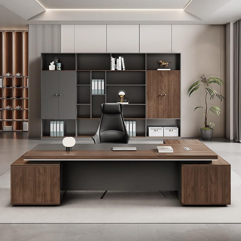 Executive Desks Luxury Executive Desks Boss Table Desk Modern L-Shape Office Desks with Drawers and Storage Shelves, Business Home Office Furniture Computer Desks for Business Office Home Computer Tab : Home &amp; Kitchen