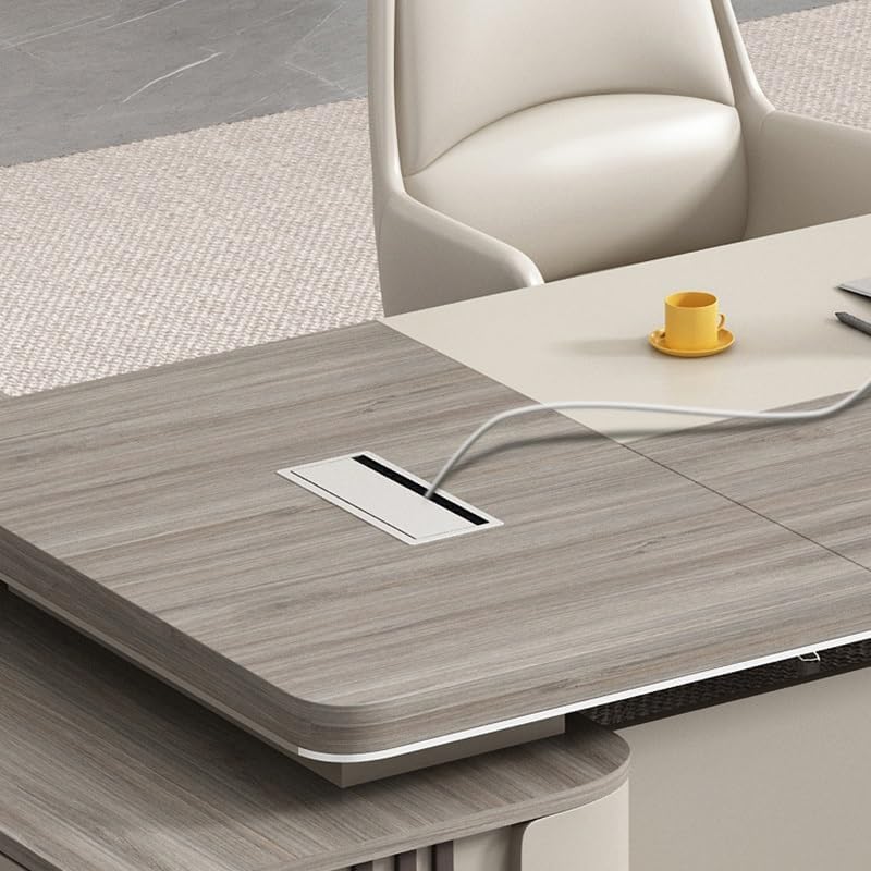 Modern Executive Desk 102IN Large Home Office Computer Desks, Modern L Shaped Executive Desk, Business Luxury Furniture Workstation Desk with Cable Management and Drawers for Business Office Large(94i : Home &amp; Kitchen