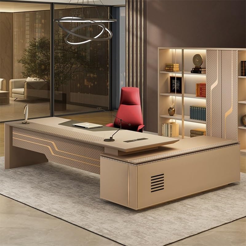 Modern Executive Desk Modern Large Executive Office Desk Business Furniture Desk Workstation Computer Tables Luxury L Shaped Home Office Desks with Drawers, Cable Management, Light Strip, Password Loc : Home &amp; Kitchen