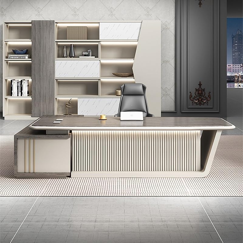 Modern Executive Desk Luxury Executive Office Desk with Light Strip, Modern Executives L-Shaped Home Office Desks, Storage Boss Table Computer Desk Home Office Furniture with Drawers for Business Offi : Home &amp; Kitchen